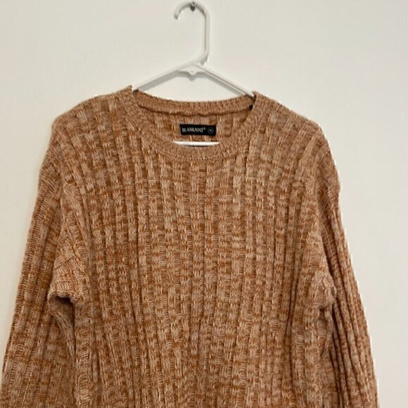 BLANK NYC BLANKNYC Heather Ribbed Crewneck Sweater Tan Brown White Marled Winter - Picture 4 of 14